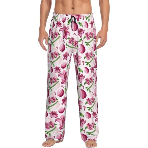 Fotbe Lilies Flowers Men's Pajama Pants,Sleepwear Pants,Pj Bottoms Drawstring And Pockets-Medium
