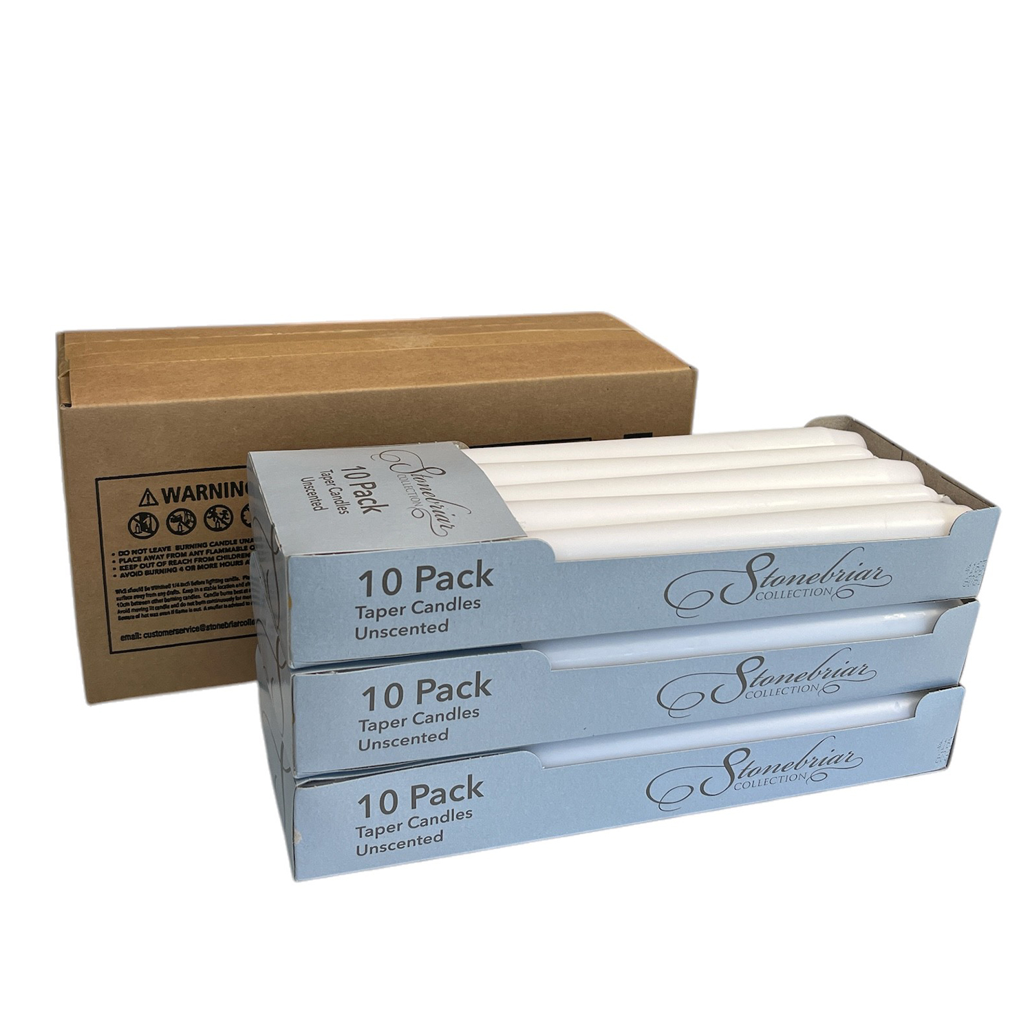 Stonebriar Unscented 10" Dripless Taper Candles with 7 Hour Burn, 30 Pack, White