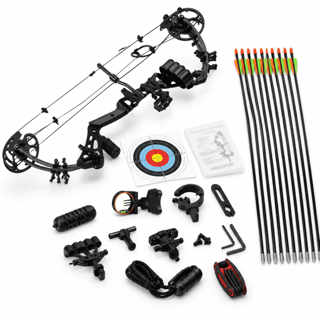 Black 15-45 Lbs Adjustable Right Hand Compound Bow Set For Teens And Beginners