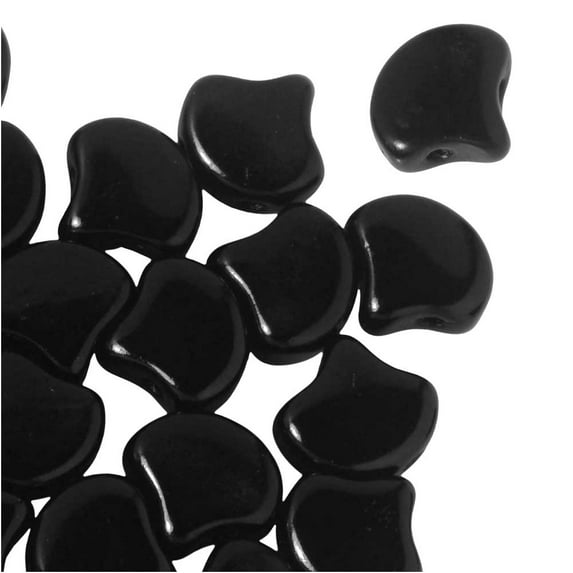 Czech Glass, 2-Hole Ginko Beads 7.5mm, 10 Grams, Jet Black