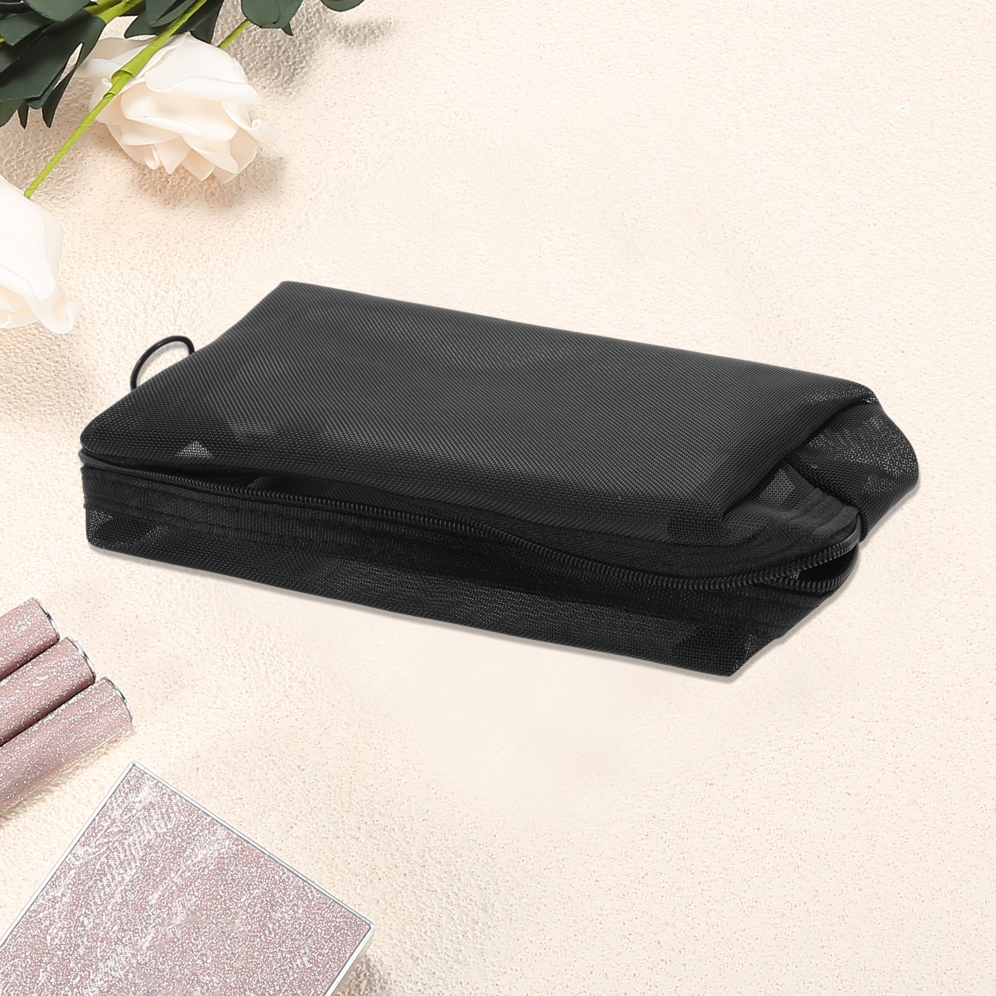 Unique Bargains 1Pc Simple Durable Mesh Storage Makeup Bag for Various Occasions Black