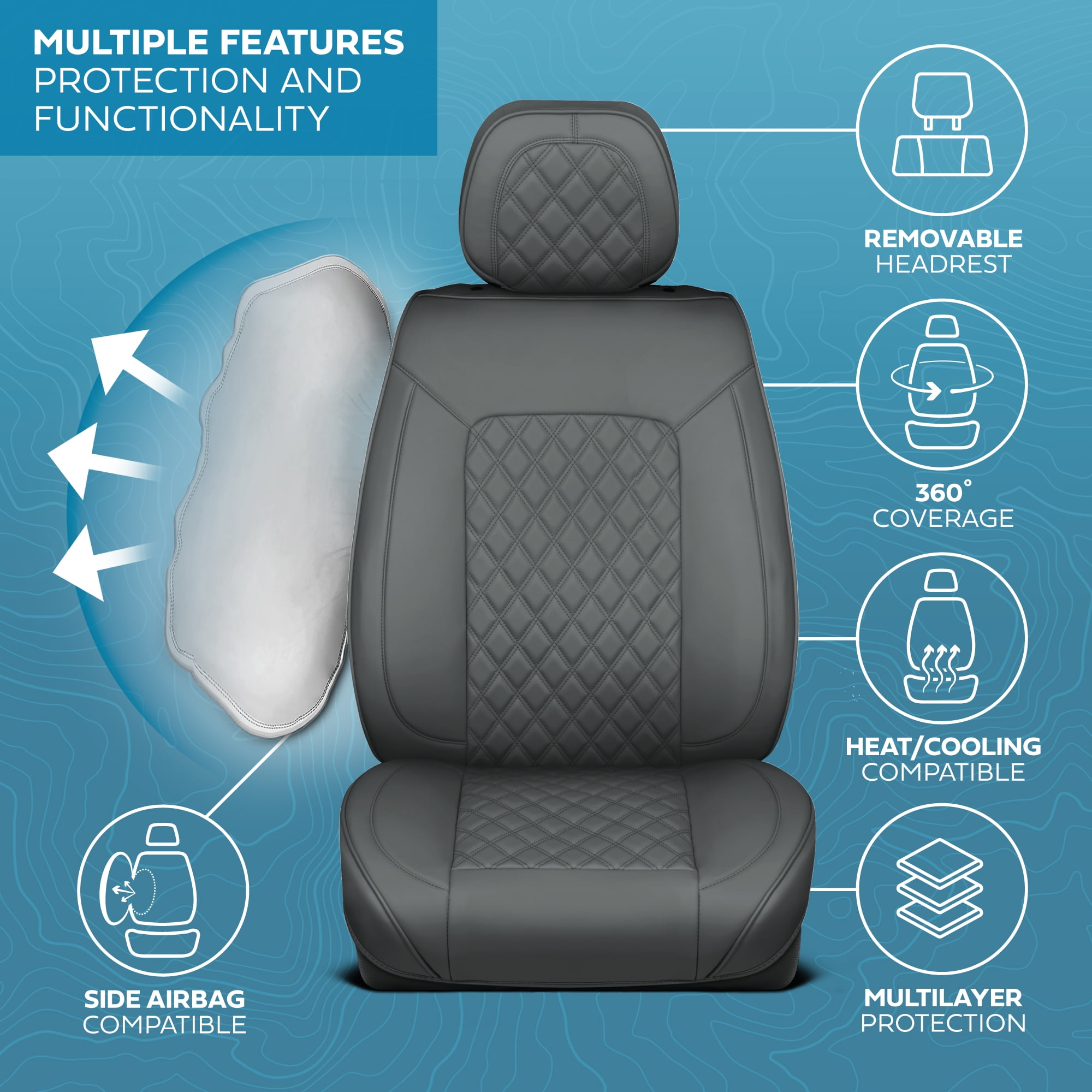 MotorBox Prestige Edition Napa Leather Seat Covers Full Set - Gray Car Seat Covers Front Seats and Back Car Seat Protector, Waterproof and Universal Fit for Most Small to Medium Autos, Trucks & SUVs