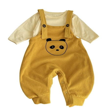 

Fsqjgq Take Home Outfit for Baby Boy Babys Girls Boys Spring Autumn Shirt Panda Long Sleeve Suspender Trousers Shorts Outfits Clothes Toddler Suspender Pants Outfit Cotton Yellow 90