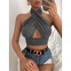 thumbnail image 3 of TxlixcChaleco de verano femenino, cuello de tirante cruzado de color sólido sin espalda, para niñas, 4 colores Txlixc  moda, 3 of 7