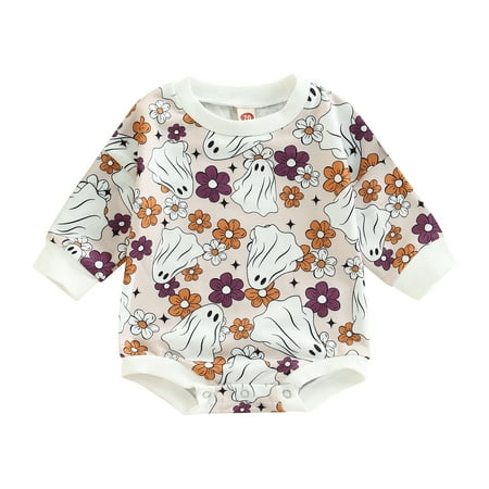 

Meihuida Newborn Baby Halloween Romper Long Sleeve Cartoon Print One-Piece Bodysuit