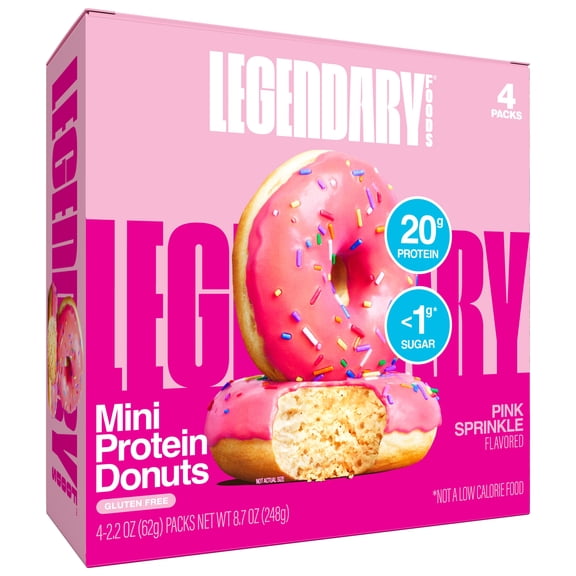 Legendary Foods Protein Donuts, Pink Sprinkle, 20g Protein, 4 Pack, Keto Friendly, Gluten Free