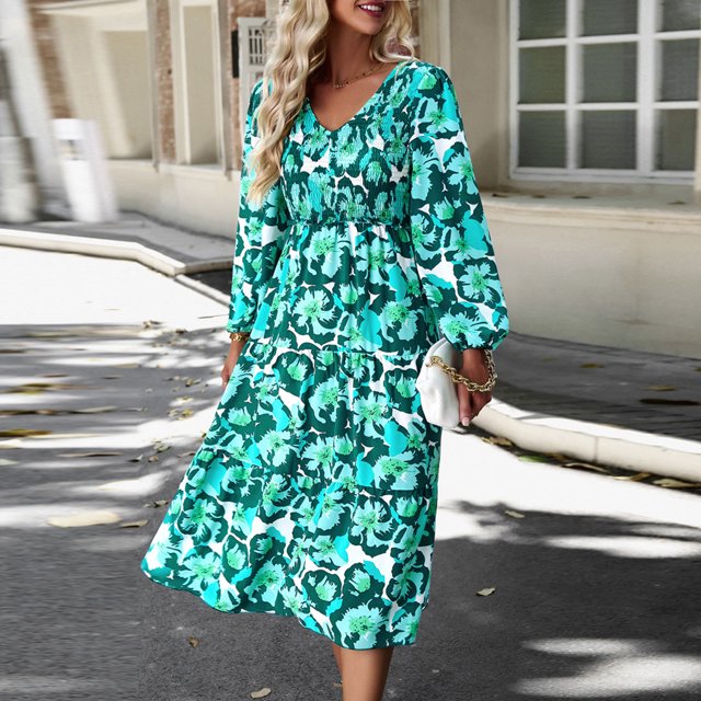 Vestido Vestido midi de corte A para mujer, vestido elegante con estampado escalonado, vestido elegante para ir al trabajo Cgtredaw Verde T S para Mujer