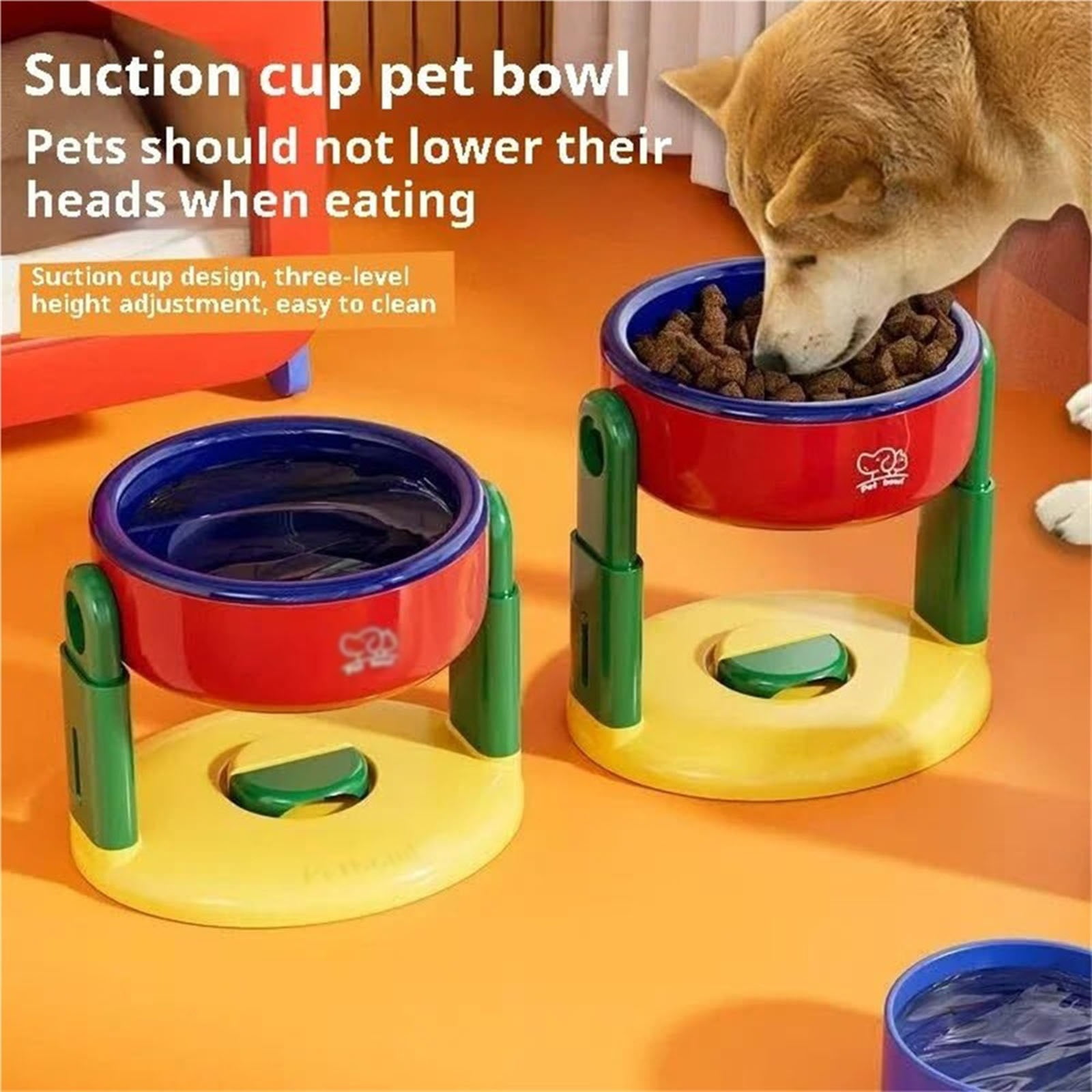 Liftable Suction Cup Pet Bowl, Adjustable Height Food and Water Dish for Cat and Dog