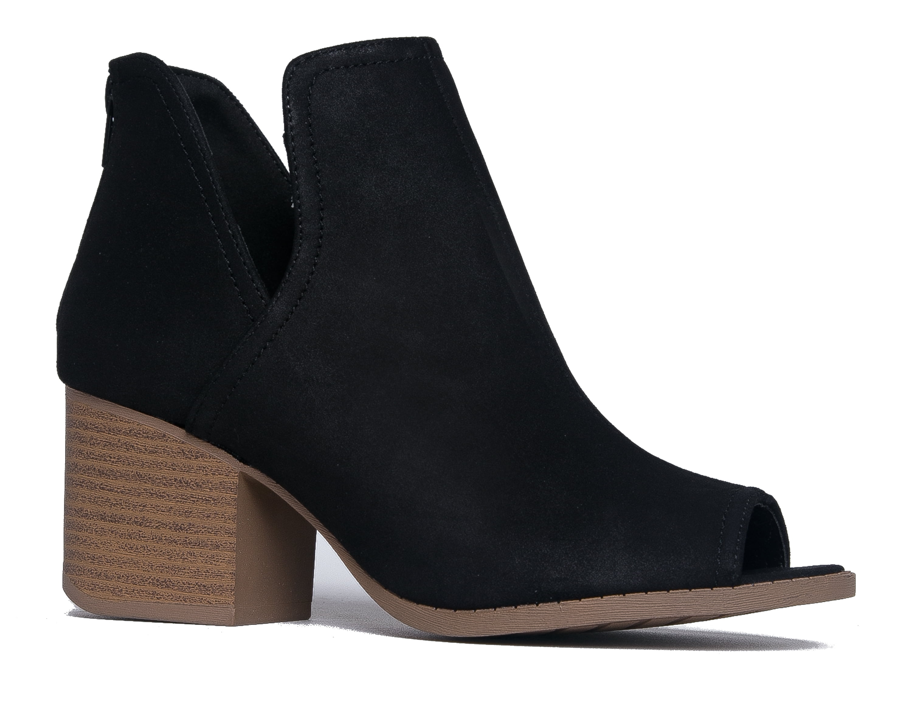 stacked heel bootie