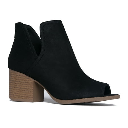 J. Adams Western Low Ankle Boot - Cut Out Stacked Heel Bootie - Comfortable Walking