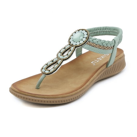 

Womens Sandals Shoes Comfort Walking with Non Slip on Casual Summer Beach Shoes Dress Ankle Elastic Jeweled Bohemian Flats