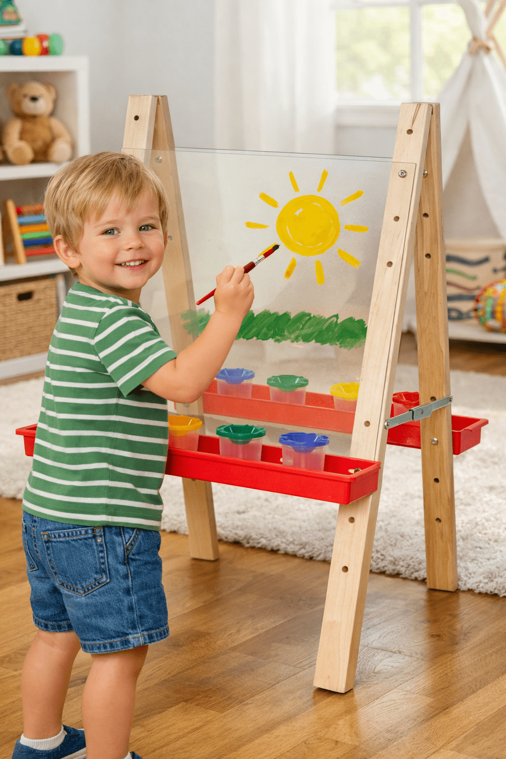 Wood Designs Double Acrylic Easel Flip Chart with 8 Paint Cups