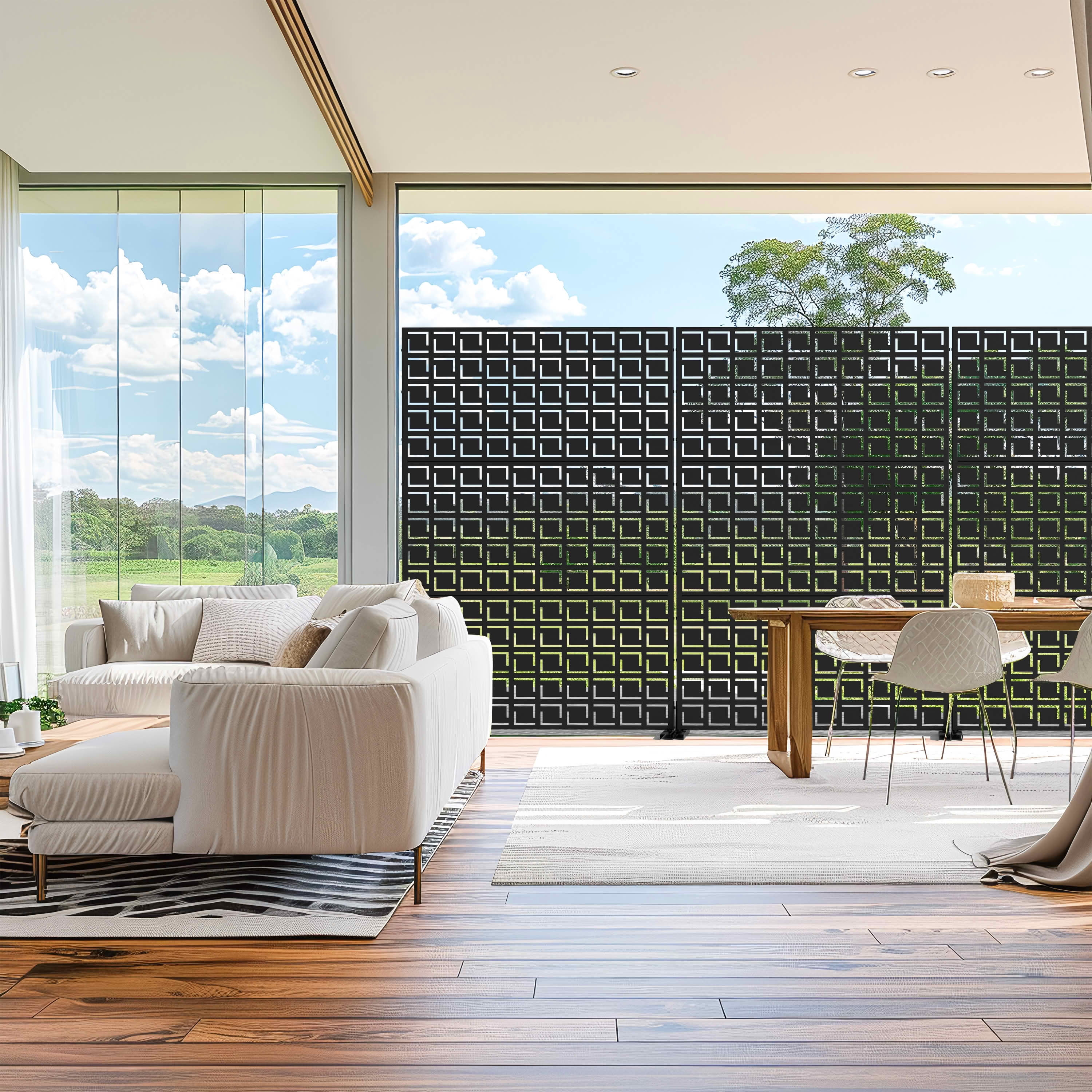 MAYEERTY 72x47x16 Inch Black Square-Shaped Galvanized Steel Privacy Screen for Outdoor Street