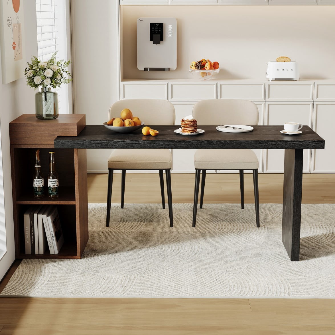 Two-Tone Side Table, Wood Grain MDF Console Table with 2-Tier Open Storage Shelves, Narrow Sofa Table for Entryway, Living Room & Bedroom, Black & Walnut