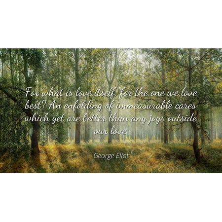 George Eliot - For what is love itself, for the one we love best? An enfolding of immeasurable cares which yet are better than any joys outside our love - Famous Quotes Laminated POSTER PRINT