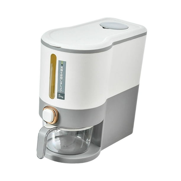 Contenedor de almacenamiento de arroz, contenedor de cereales, tapa hermética, contenedor de alimentos, cubo de arroz para gris