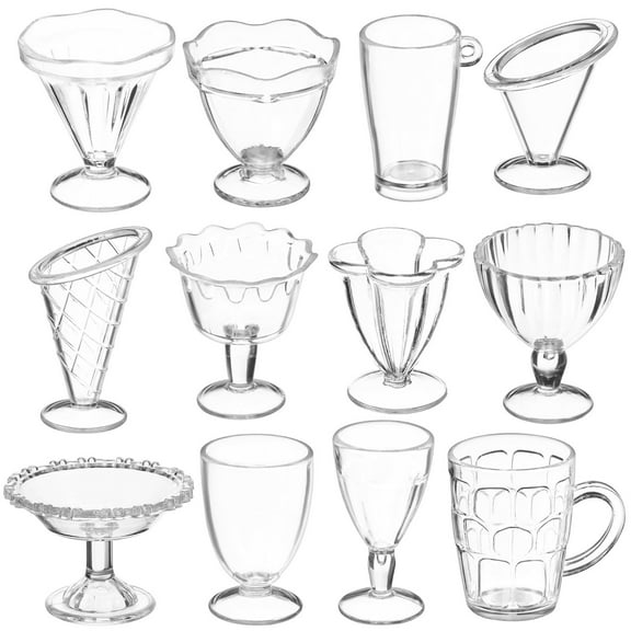 FOMIYES 12Pcs Mini Dollhouse Cups For Diy Projects And Dollhouse Accessories Clear Various Shapes Plastic Material