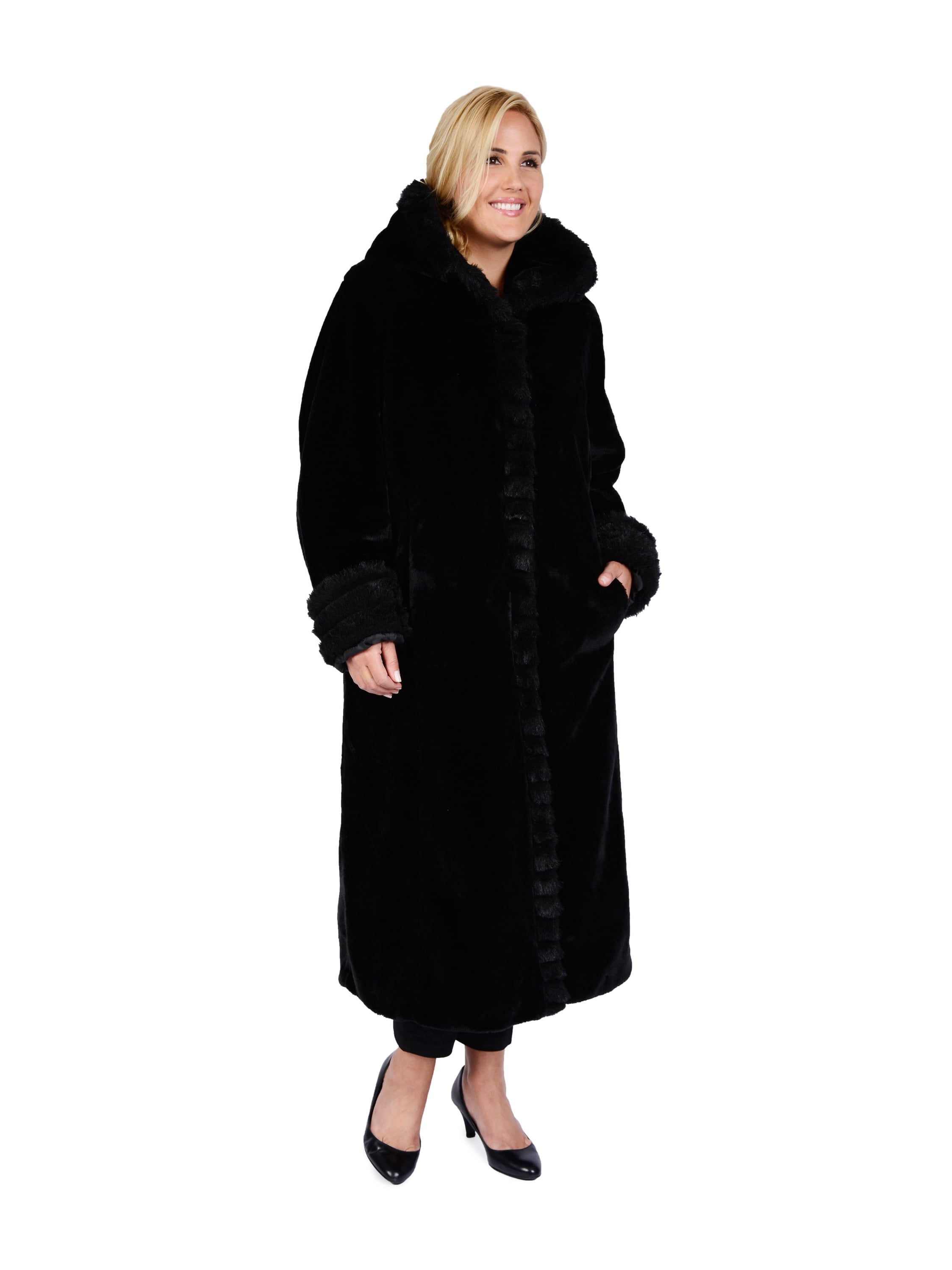 Women's Plus Full Length Faux Fur Coat - Walmart.com