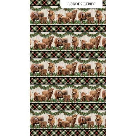 Cotton Highland Heart Highland Cow Calf Christmas Pinecone Holly Plaid Wood Northcott Cotton Fabric Print by the Yard (DP28046-99)