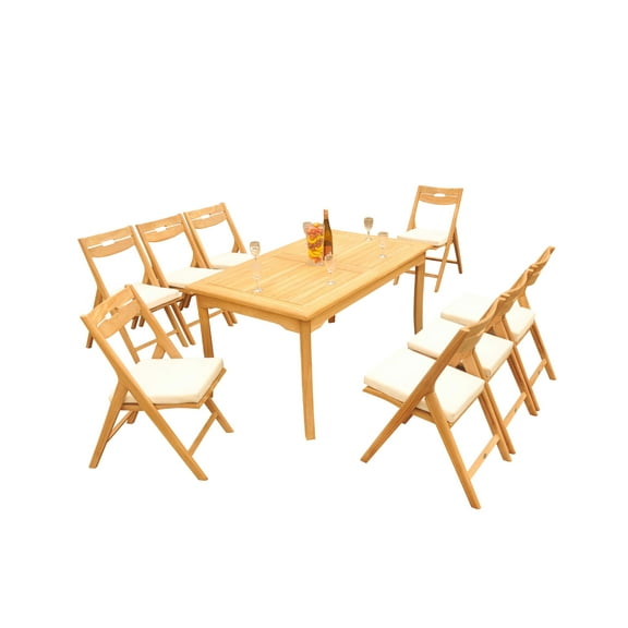 Grade-A Teak Dining Set: 8 Seater 9 Pc: 60" Rectangle Table And 8 Surfliner Folding Reclining Arm Chairs Outdoor Patio WholesaleTeak #51SL1309