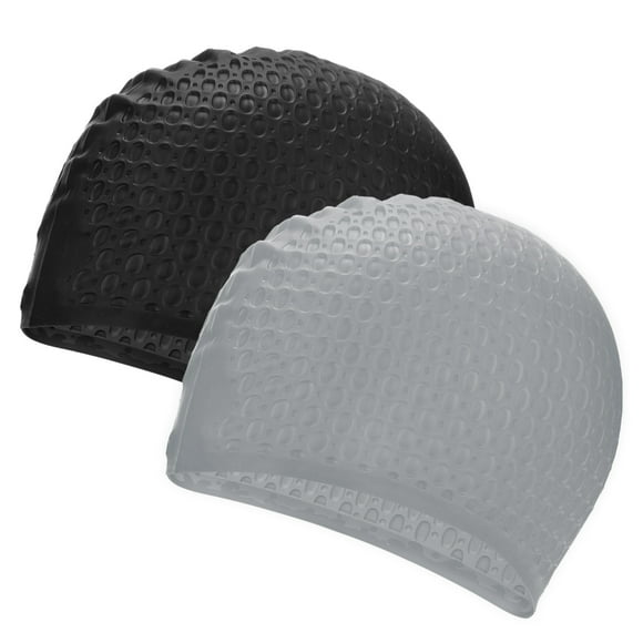 Uxcell Gorro de Natación de Silicona en Forma de Lágrima de 2 Piezas para Mujeres y Hombres, Gorro de Natación Impermeable No Deslizante Duradero [Negro y Gris]