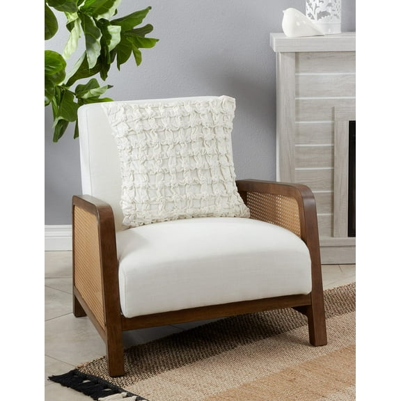 Fennco Style Smocked Velvet Lattice Decorative Throw Pillow 20" W x 20" L - Ivory Textured Accent Cushion for Home, Living Room, Bedroom, Couch and Office Décor