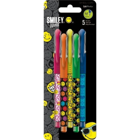 Colored Gel Pens - SmileyWorld - 5pk New Toys Gifts Stationery iw1754