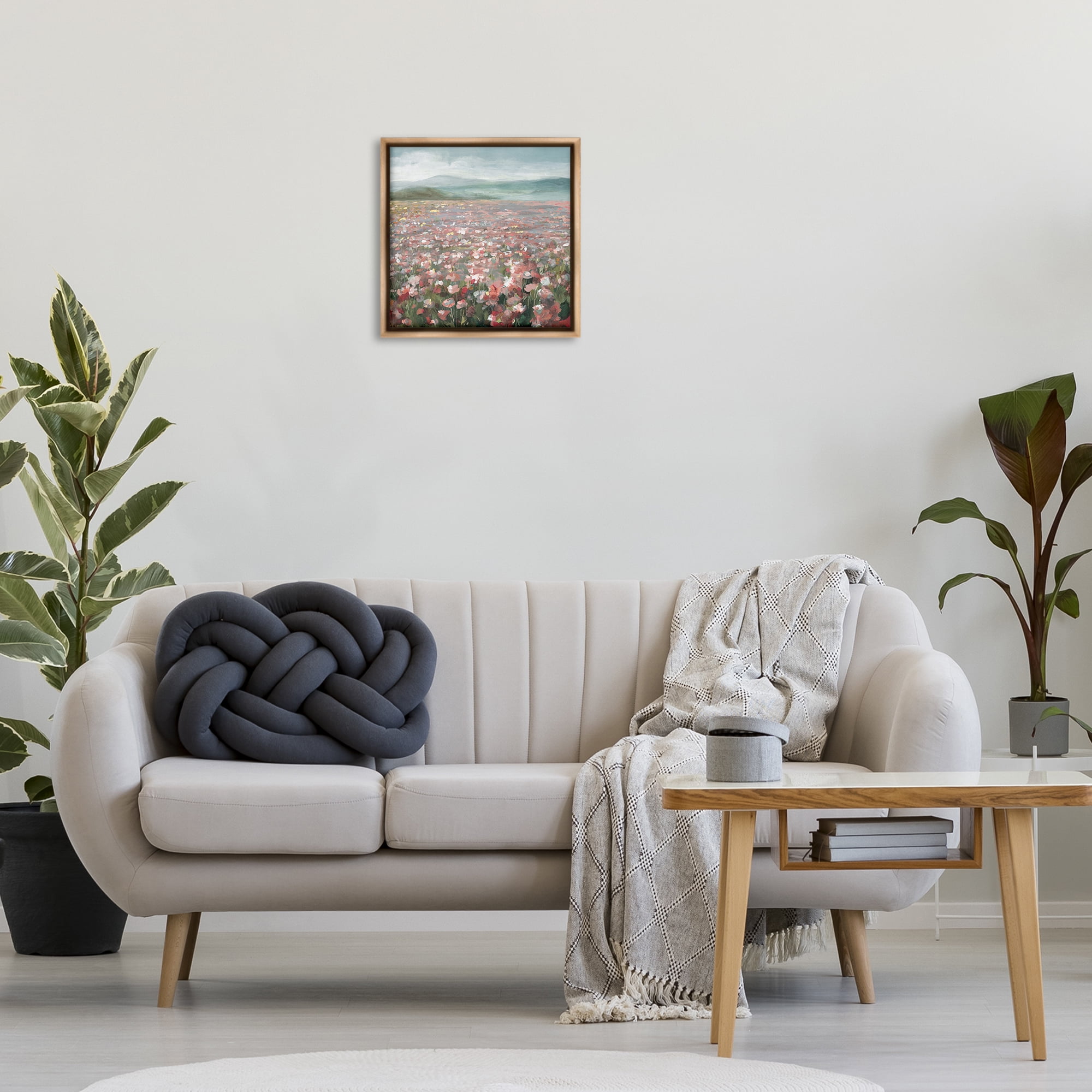 Stupell Industries Soft Headland Wildflowers Landscape Painting Brown Floater Framed Art Print Wall Art, 18 x 18