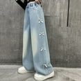thumbnail image 5 of Ruyang Teen Girls Baggy Jeans Elastic High Waist Fall Streetwear Denim Pants Kids Pockets Wide Leg Loose Straight Trousers, 5 of 9