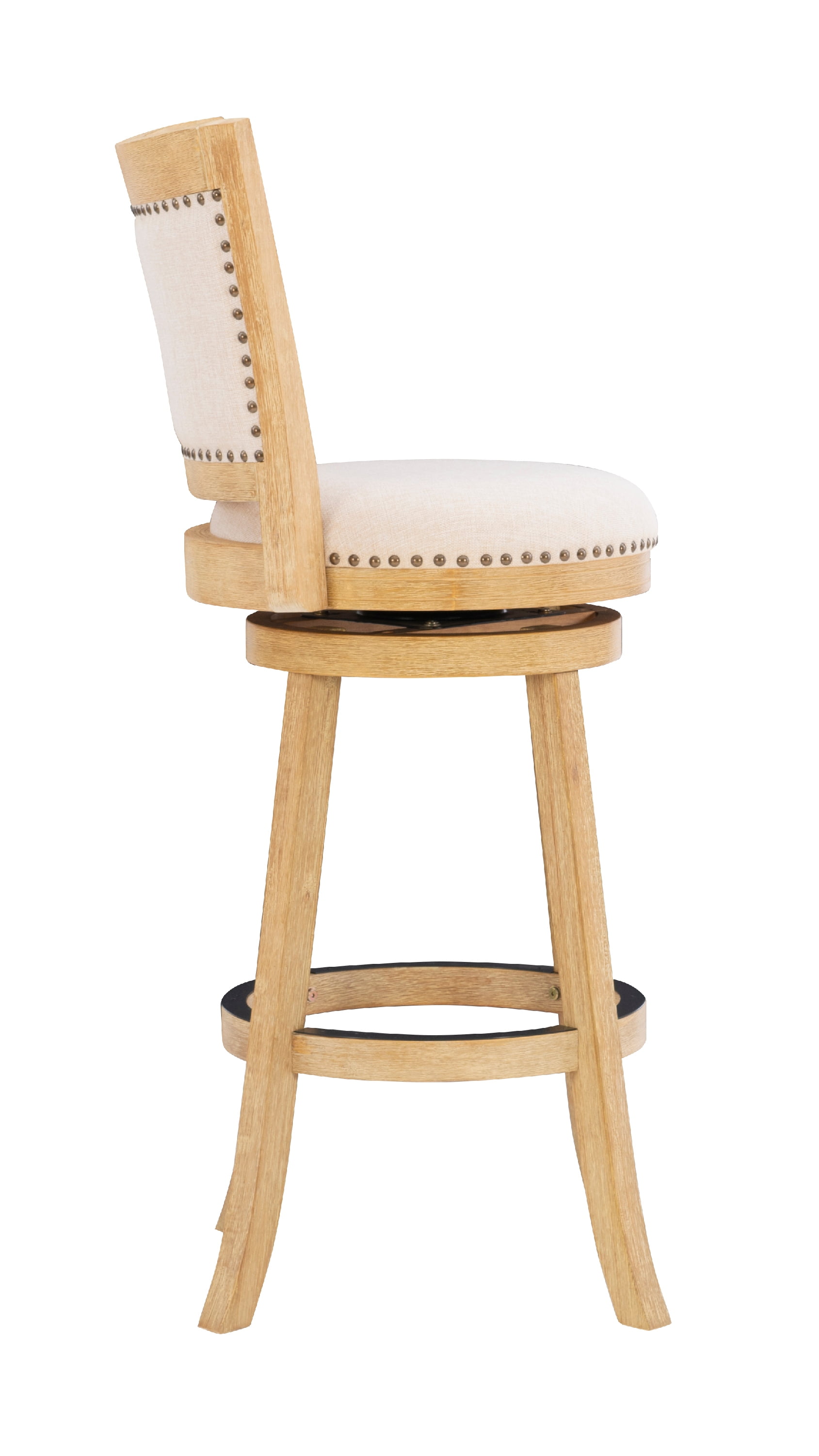 Linon Tredwell Round 31" Mid Back Swivel Bar Stool, Light Driftwood/Beige