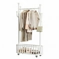 thumbnail image 1 of Rolling Clothing Rack with Wheels and Basket Storage, Metal Moveable Large Coat Rack Decorative Clothing Racks for Hanging Clothes for Bedroom Boutiques, 1 of 7