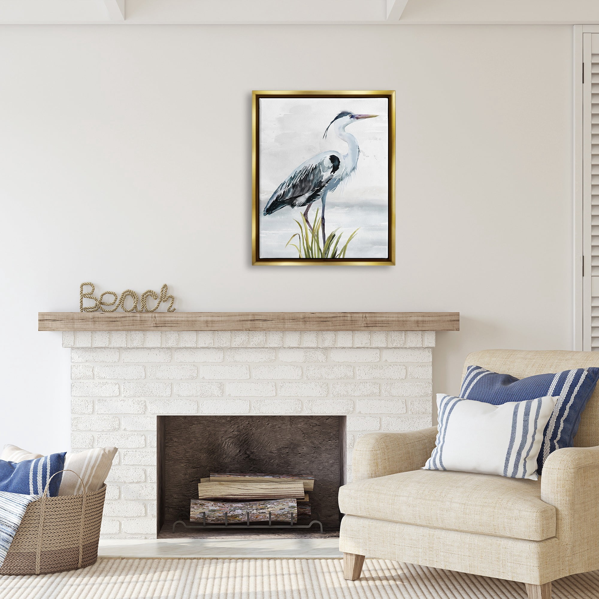 Stupell Industries Shore Bird Portrait Animals & Insects Painting Gold Floater Framed Canvas Art Print Wall Art, 25 x 31