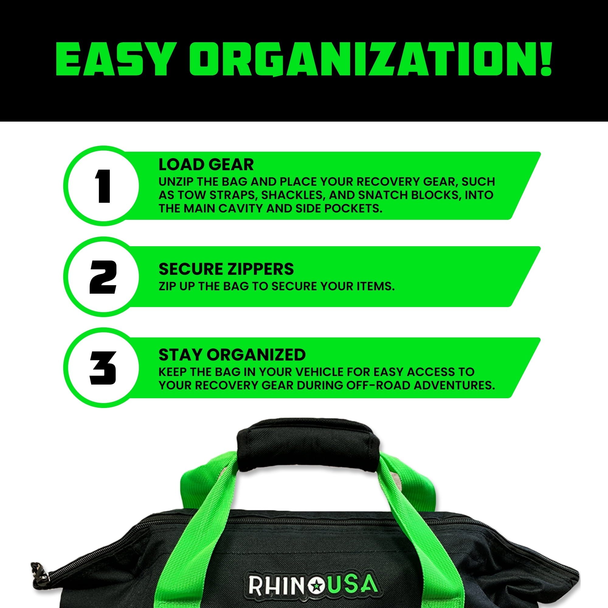 Rhino USA Heavy Duty Recovery Gear Storage Bag - Ultimate Recovery Kit Equipment Bag (Green)