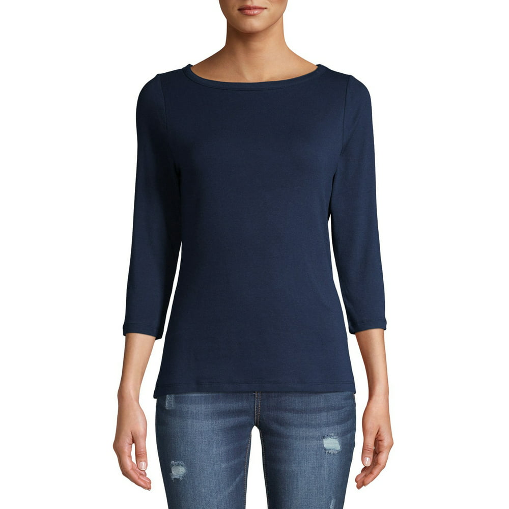 Time and Tru - Time and Tru Women's 3/4 Sleeve Boatneck T-Shirt ...