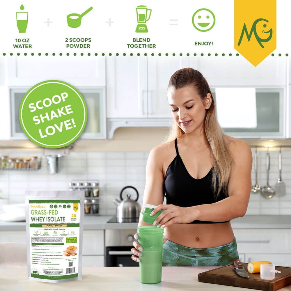 MariGold Peanut Butter Grass-Fed Whey Isolate Protein Powder 1LB - Cold Processed, Undenatured, Non-GMO, rBGH Free, Soy Free, Gluten Free