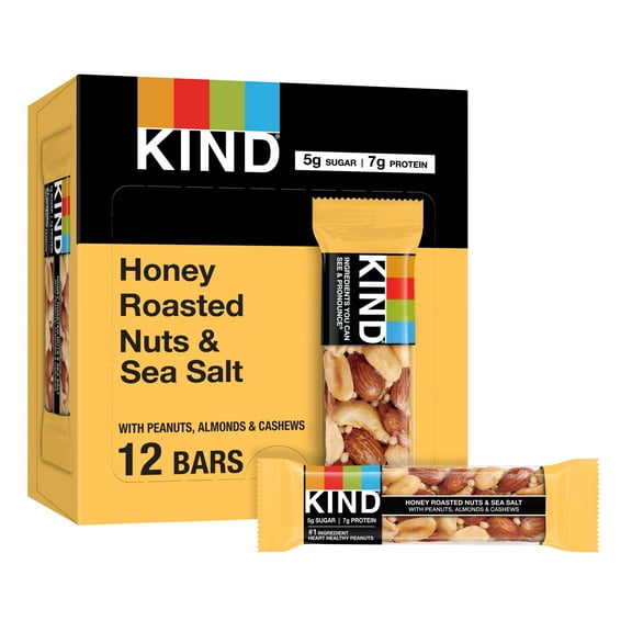 KIND Gluten Free Honey Roasted Nuts & Sea Salt Snack Bars, 1.4 oz, 12 Count Box