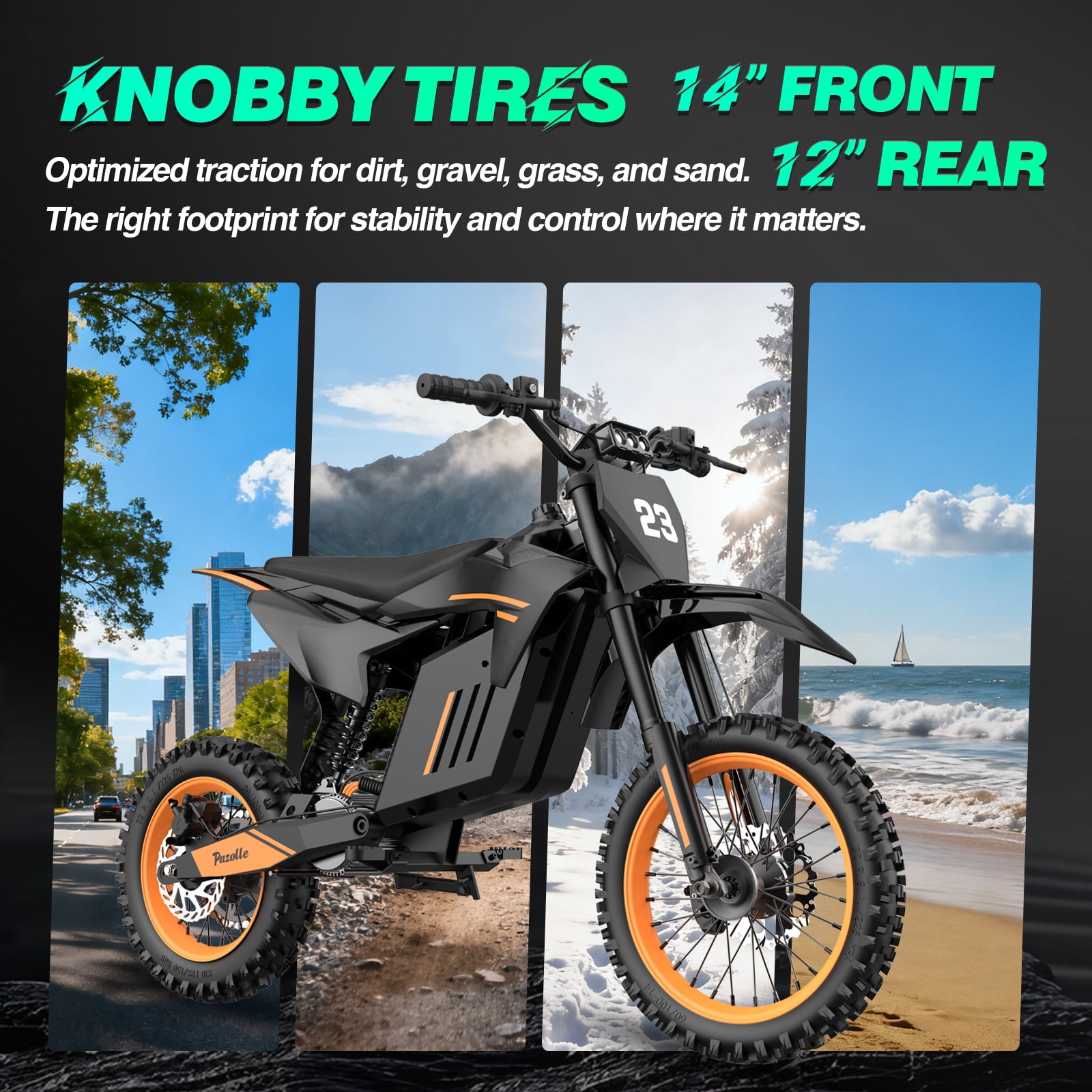 3000W Off-Road Electric Motorcycle, 60 Miles Long Range, 48V 30Ah Battery, 14" Fat Tire Trail Bike for Teens UL2849 Certified