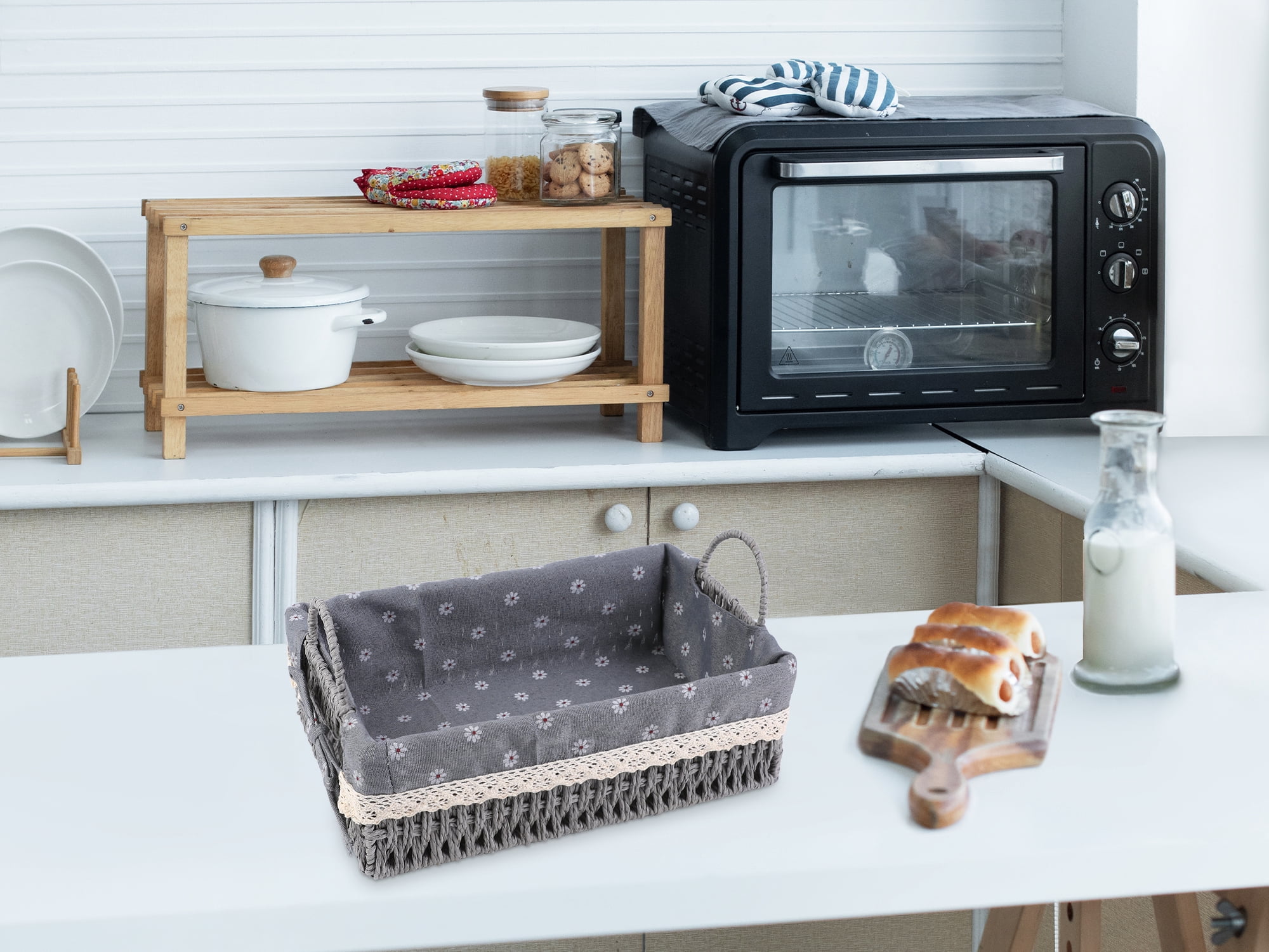 Unique Bargains 2 Pcs Wicker Basket with Handles Gray 10.2*7.1*3.5in/11.8*8.3*3.7in