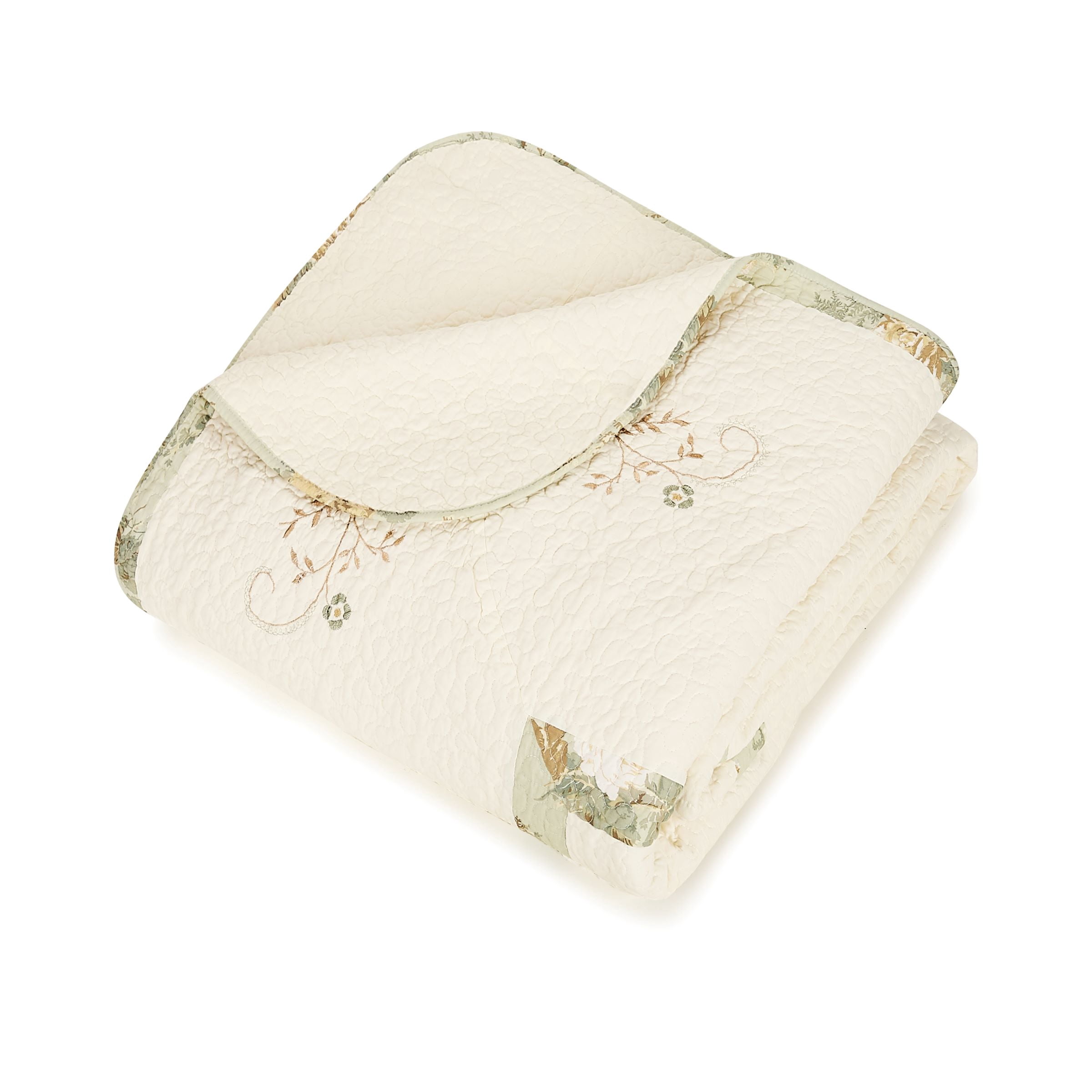 Mary Jane Farm Vintage Treasure Embroidered Quilted Cotton Bedspread, King Size, All Ages