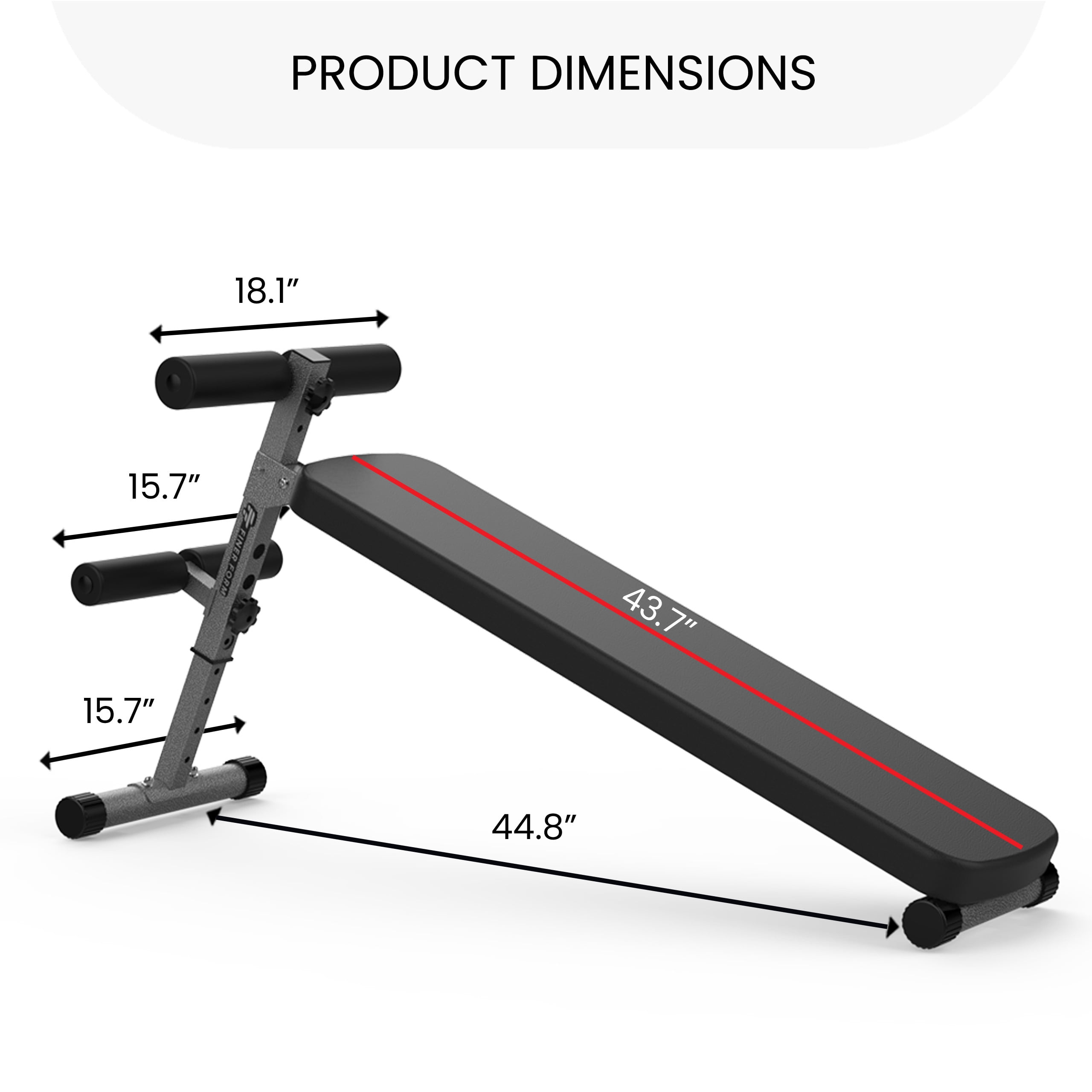 Finer Form Gym-Quality Adjustable Sit Up Ab Bench & Decline Weight Bench for Home Gym Strength Training. Supports 660lbs.