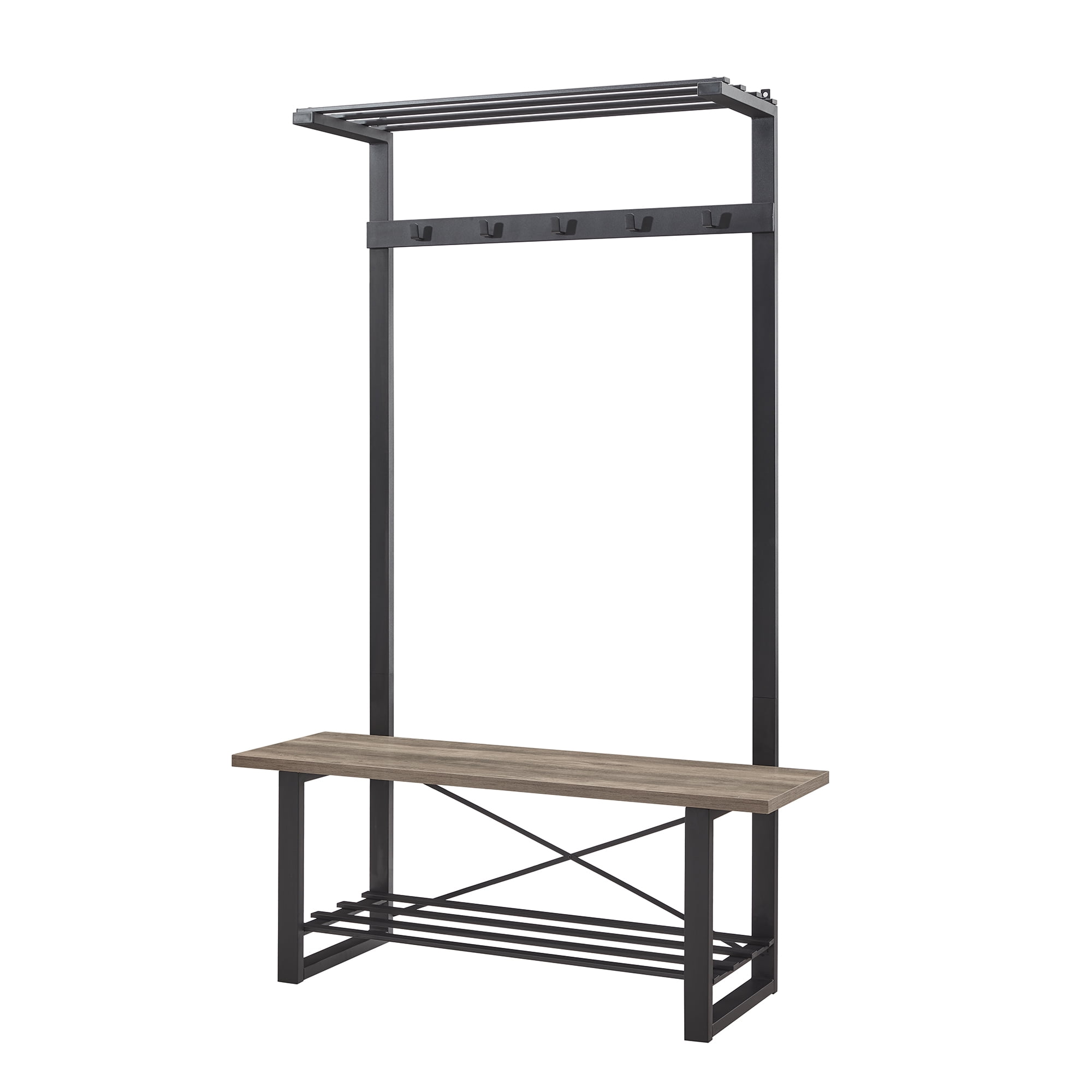 Manor Park Urban Hall Tree with Coat Hooks and Bench, Grey Wash