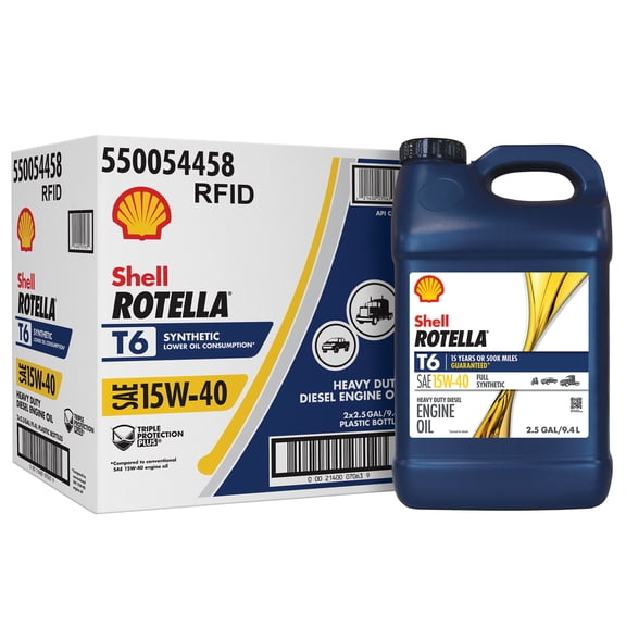 Shell Rotella T6 Full Synthetic 15W-40 Diesel Engine Oil, 2.5 Gallon (2 Pack)
