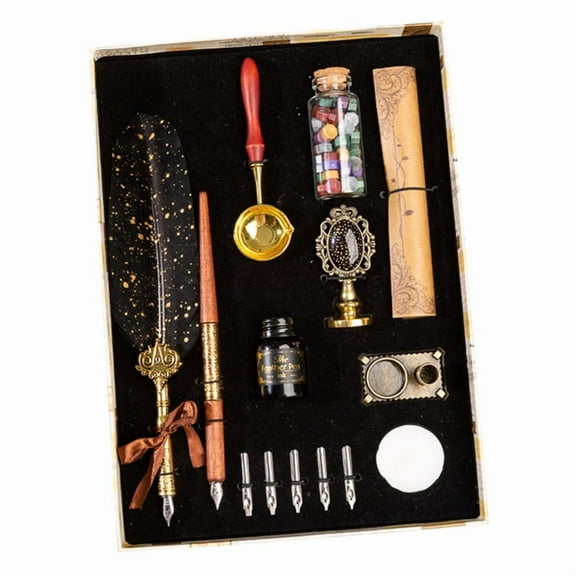 Antique Quill Dip Pen Set with 15ml Ink Bottles 5 Pen Nibs Gift Calligraphy Kit