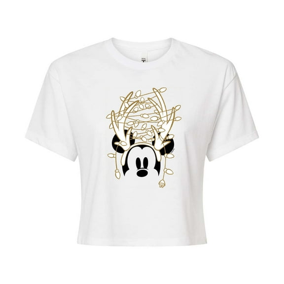 Disney - Christmas Lights Mickey - Juniors Cropped Short Sleeve Graphic T-Shirt