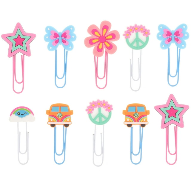 FRCOLOR paper clip 10Pcs Cartoon Paper Clips Vintage Hippy Bookmarks Office Paper Clips Lovely Shaped Paper Clips,2.56"X1.38"X0.2"