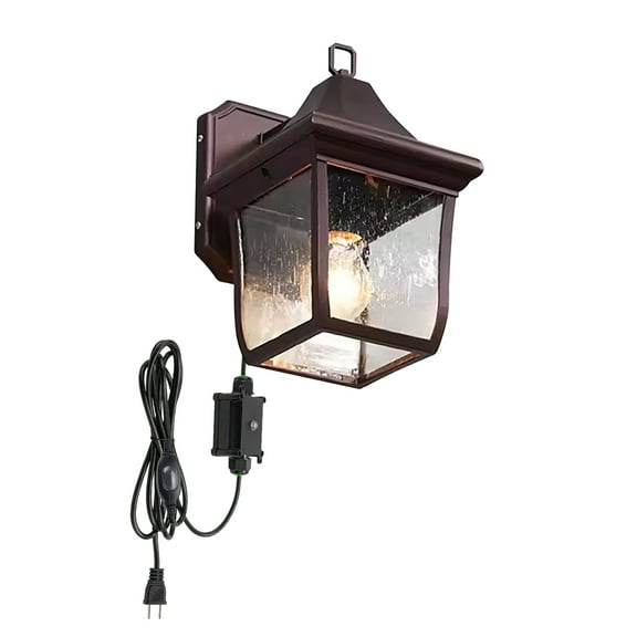 Kiven Waterproof Outdoor Wall Light Fixtures, Plug-in Wall Mount Lantern Light with E26 Socket & Glass Lampshade, Dusk-to-Dawn,Industrial Porch Light for House Garage Patio,Black