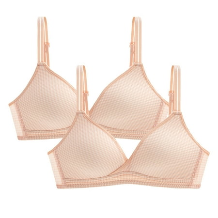 

Bra 2PCs Women Simple Lattice Plaid Adjustable Shoulder Strap Underwire Underwear Bra Cotton no underwire sports bra Orange