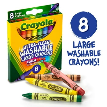 Crayola Washable Large Size Crayons in Assorted Colors, 8 Count, Ages 3 and up