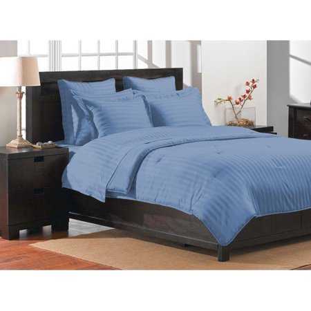 Color Sense Damask Stripe Reversible 3 Piece Blue Comforter Set