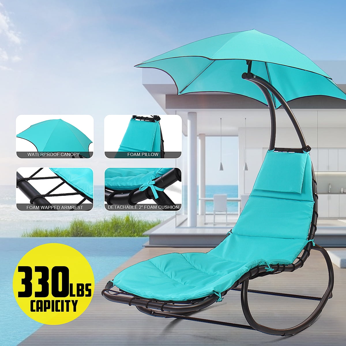 330 lbs 2 Adults Indoor / Outdoor Hanging Chaise Lounger Chair Dream